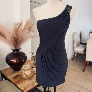 La Femme One Shoulder Asymmetric Neck Short Sheath Cocktail Dress Size 2